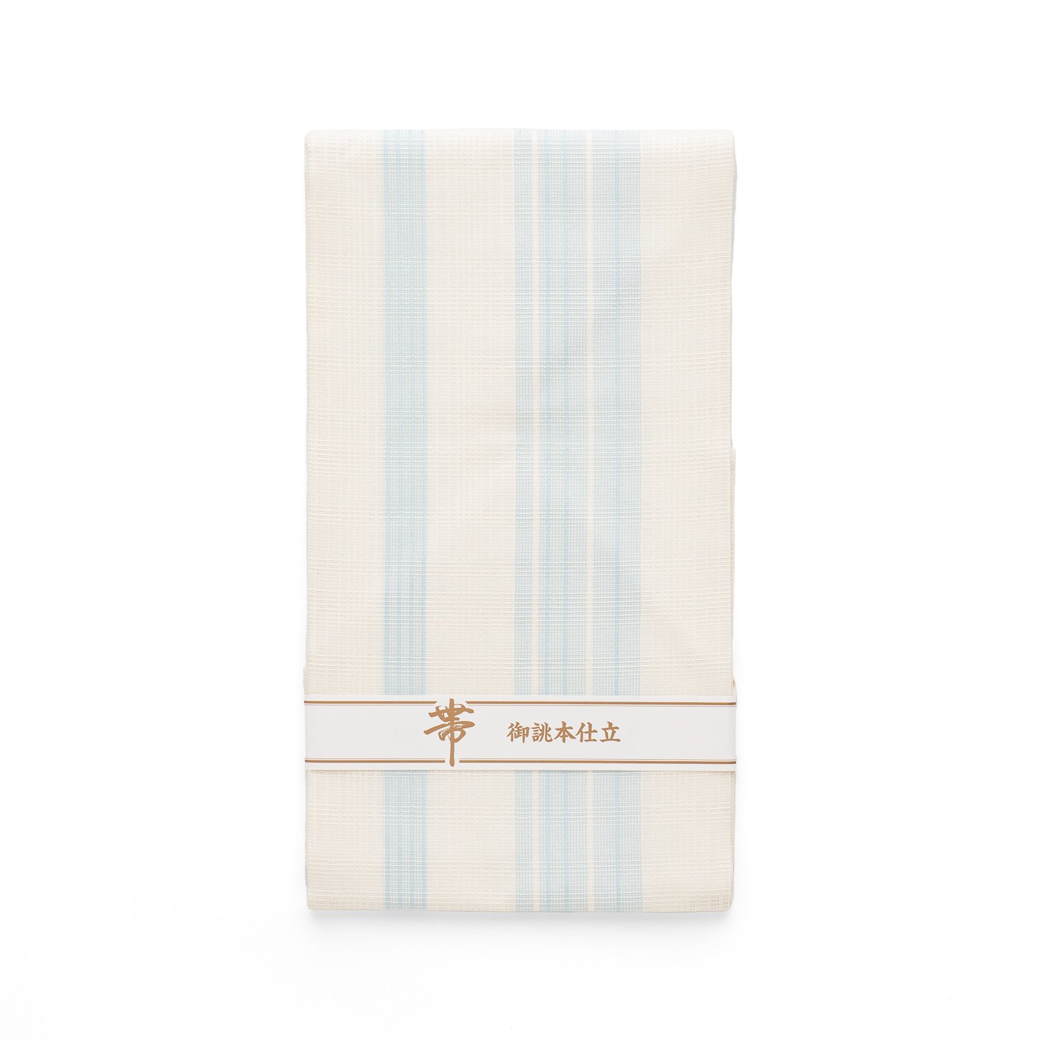 新品 紗 夏帯 白地に水色の縞 - からん::アンティーク着物・リサイクル