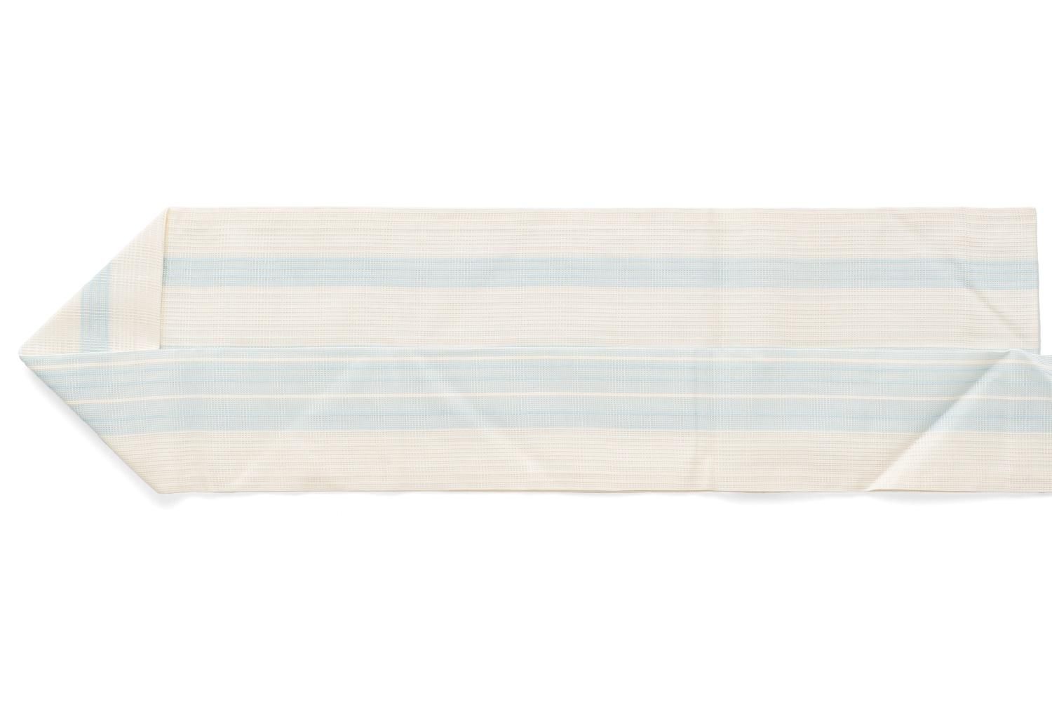 新品 紗 夏帯 白地に水色の縞 - からん::アンティーク着物