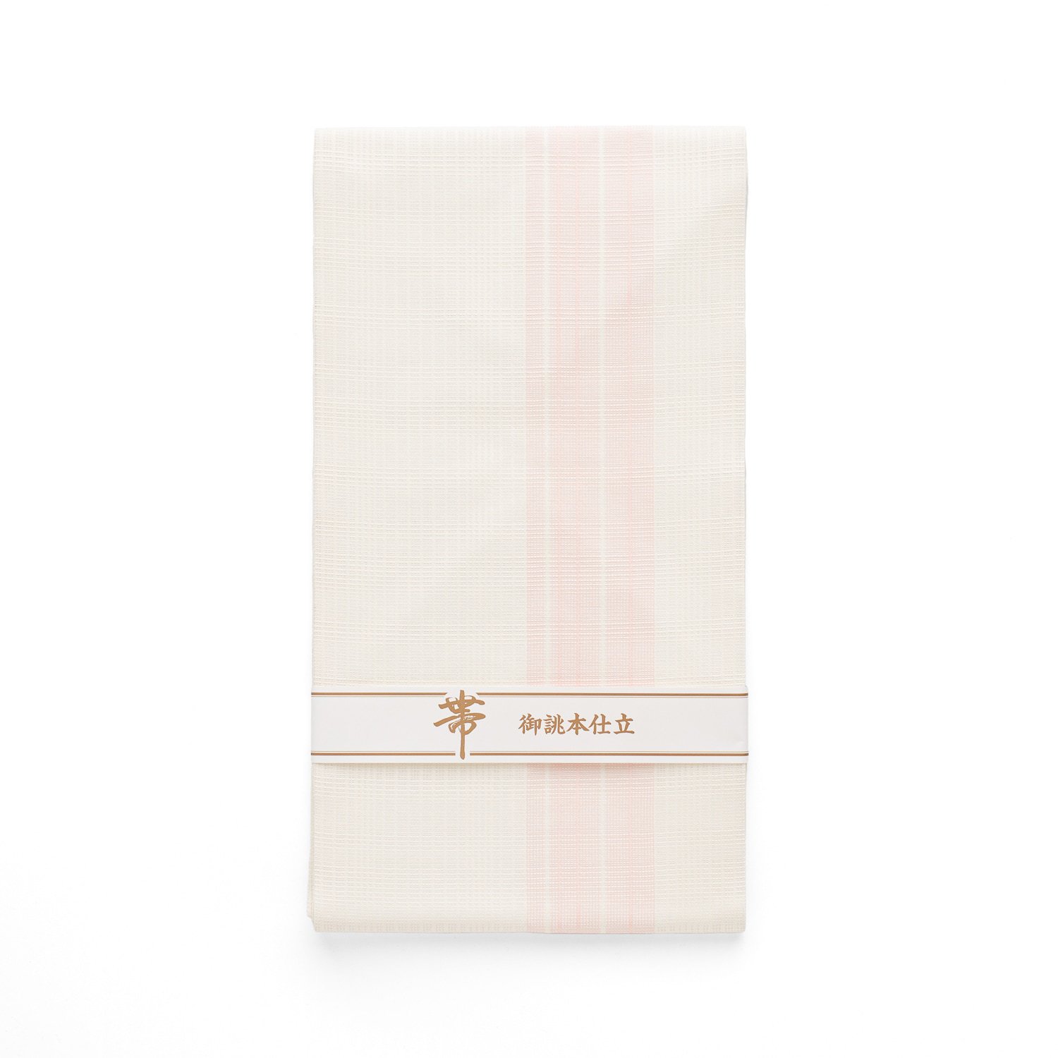 「新品　紗　夏帯　白地に桜色の縞」の商品画像