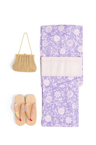 新品　洗える着物　絽　花と唐草　紫　Мサイズ
