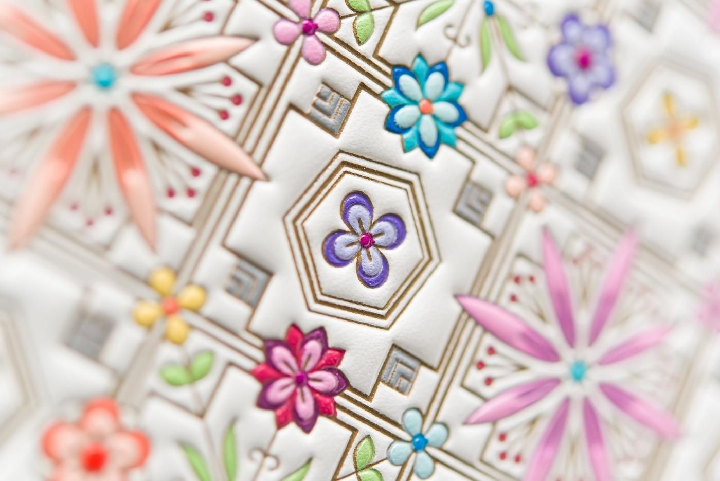 浅草文庫 長財布 ラウンドファスナー 花菱 ピンク 【未使用】友禅染め 縁起物 長財布 ラウンドファスナー 花菱 浅草文庫 ＝本革 友禅染