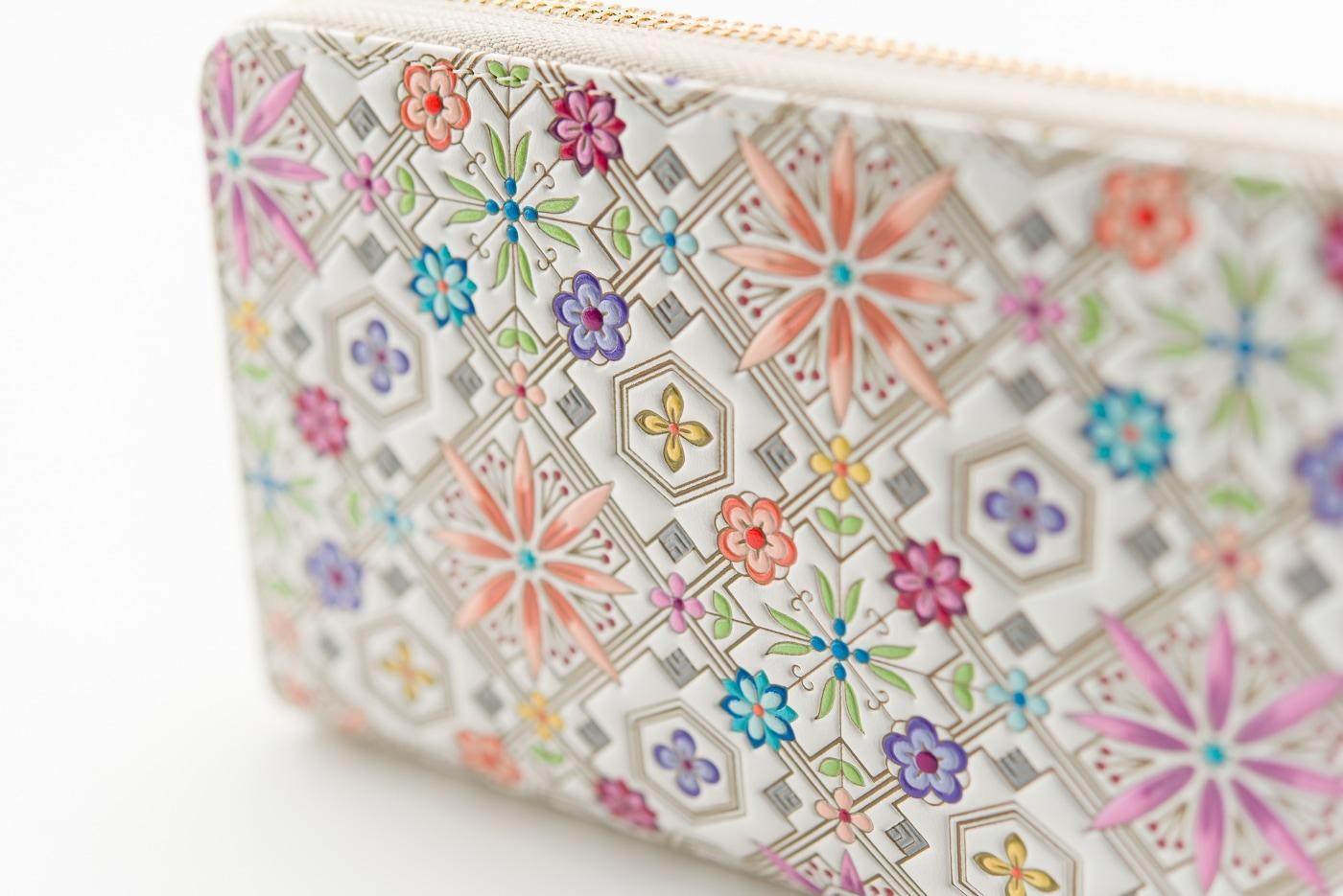 浅草文庫 長財布 ラウンドファスナー 花菱 ピンク 【未使用】友禅染め 縁起物 NISHIORI 浅草文庫 花菱 日本製 ラウンド 長財布 選べる2色