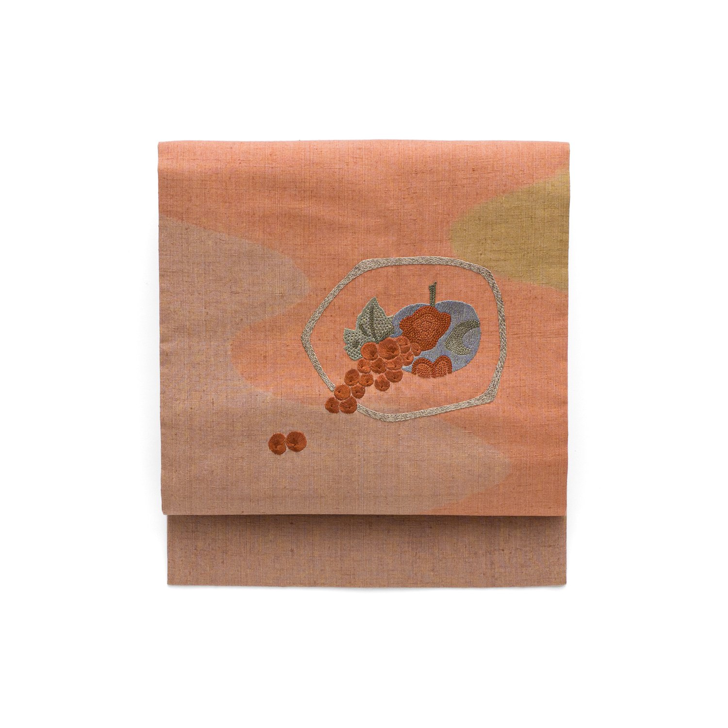 紬地 相良刺繍 葡萄と林檎 - からん::アンティーク着物・リサイクル