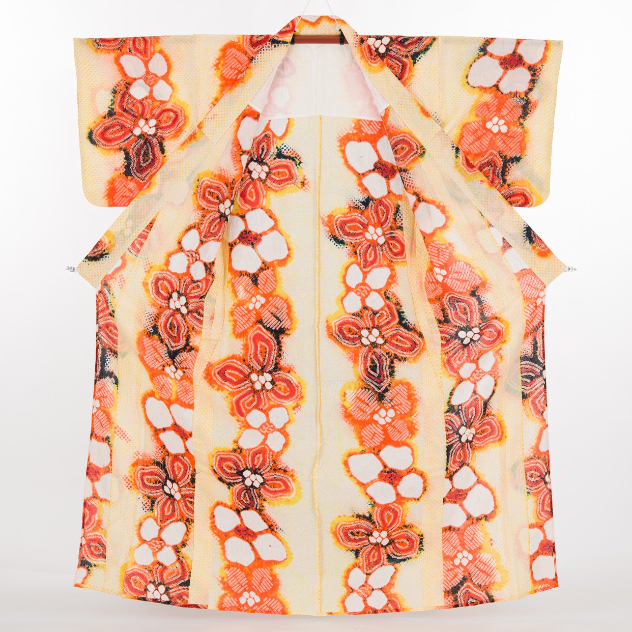 有松絞り浴衣 黄色とオレンジ 花 - からん::アンティーク着物