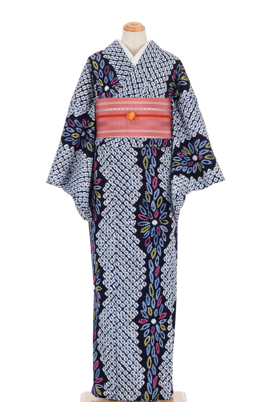 有松絞り浴衣 カラフルな菊 - からん::アンティーク着物・リサイクル