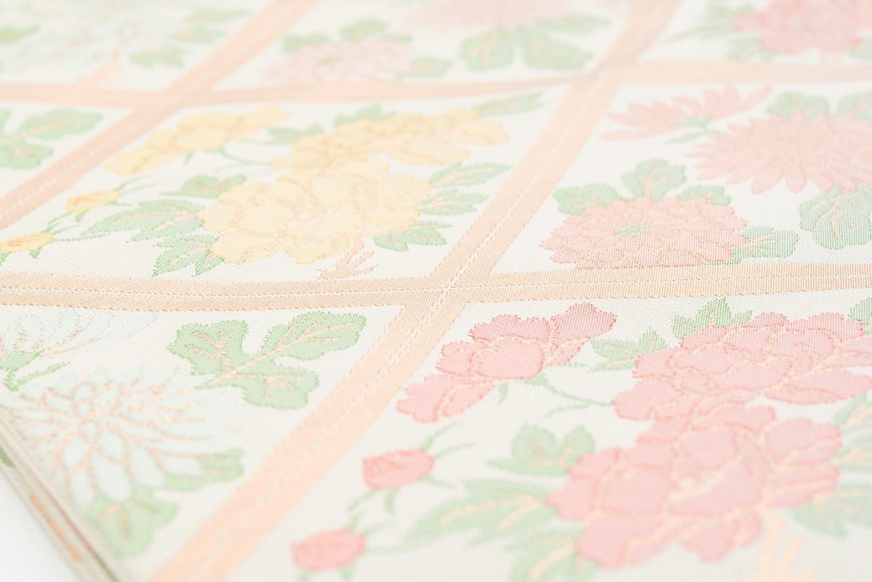 袋帯○菱に牡丹と菊 - からん::アンティーク着物・リサイクル着物の