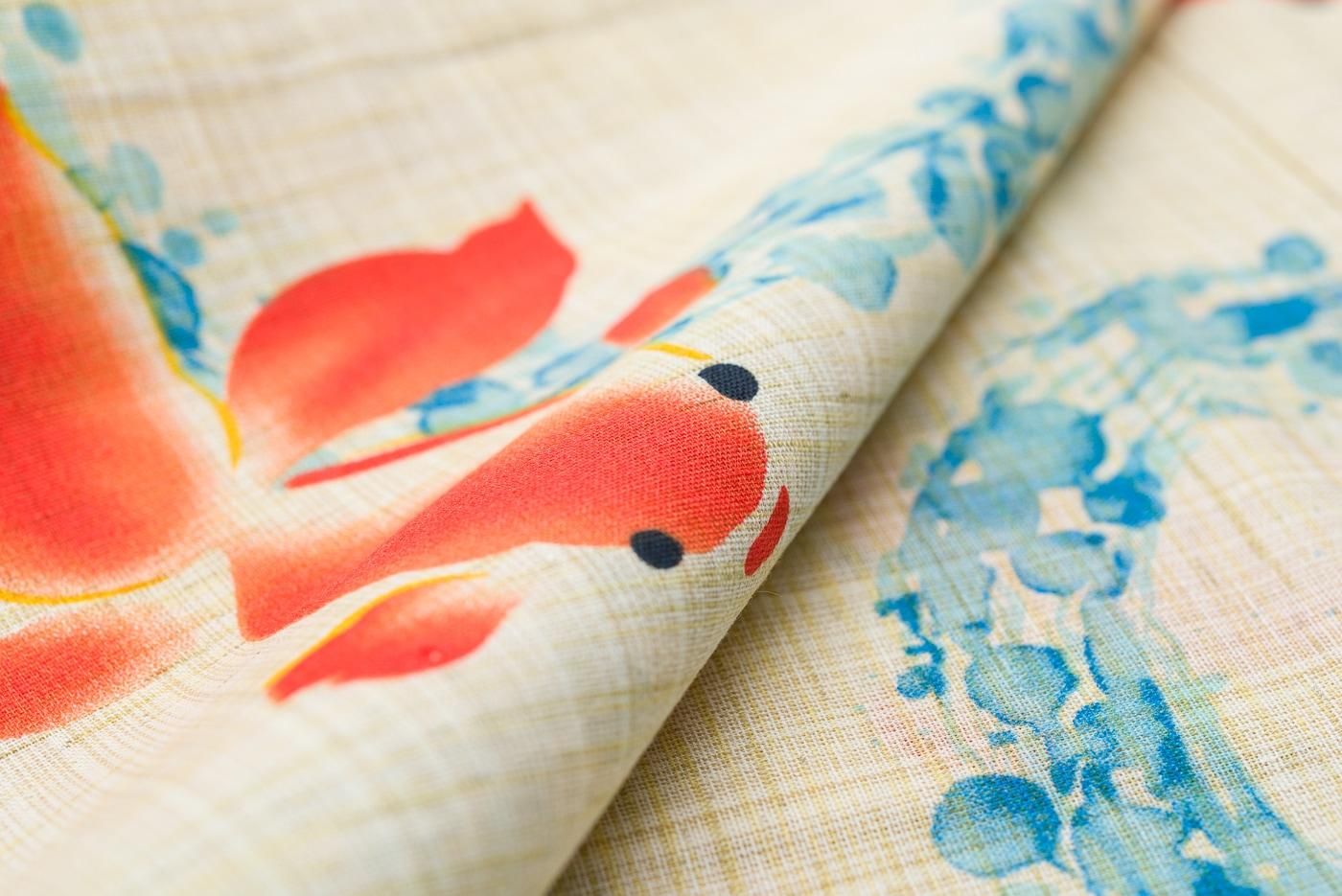 新品浴衣 綿麻 金魚と水の輪 - からん::アンティーク着物
