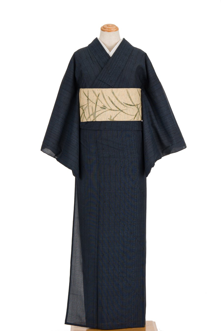 夏大島紬 縞と麻の葉 - からん::アンティーク着物・リサイクル着物の