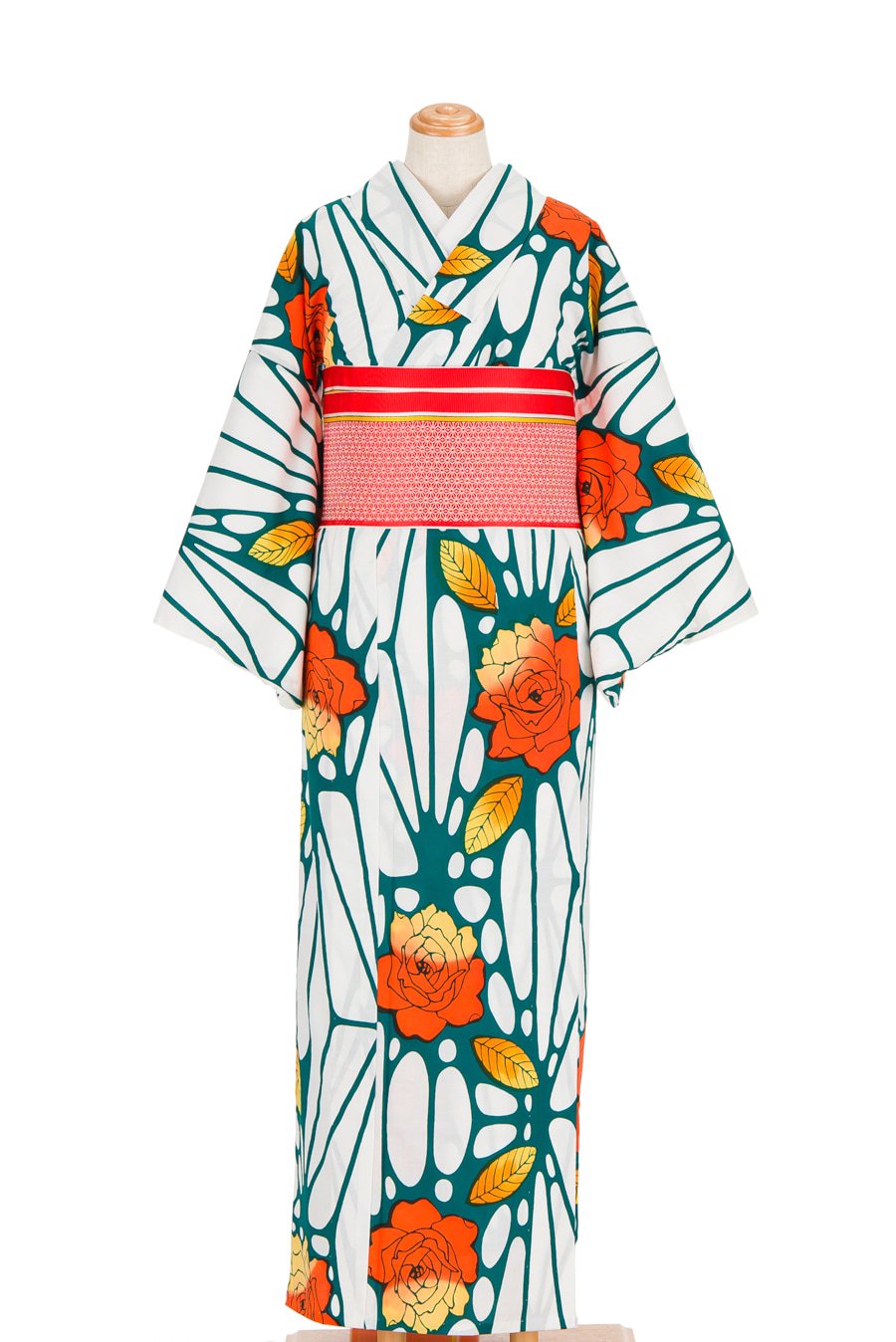 注染浴衣 オレンジの薔薇 - からん::アンティーク着物・リサイクル着物