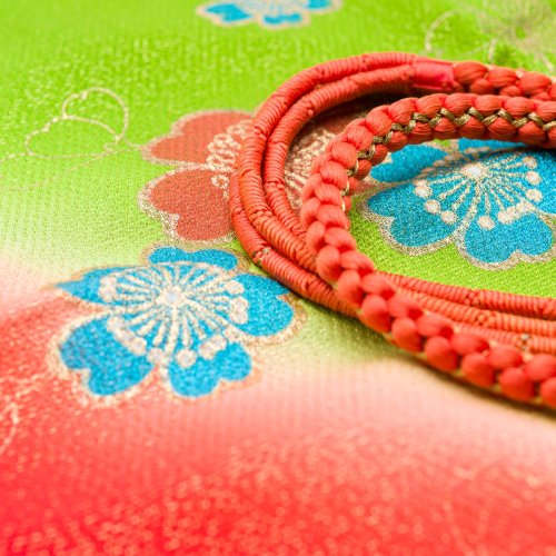 振袖用　帯揚げ帯締めセット　青赤の桜のサムネイル画像
