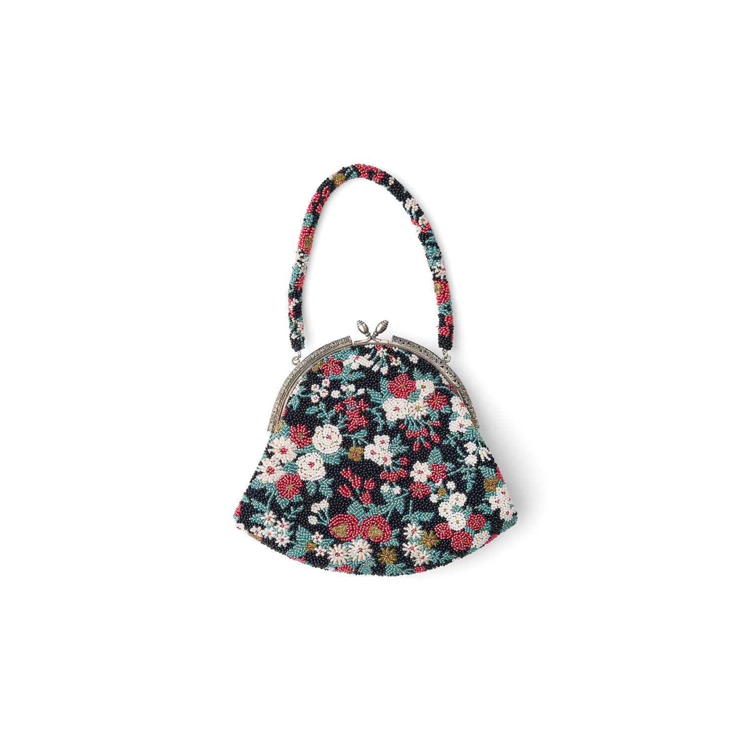 ヴィンテージビーズバッグ 赤と白の小花 からん::アンティーク着物・リサイクル着物の通販サイト