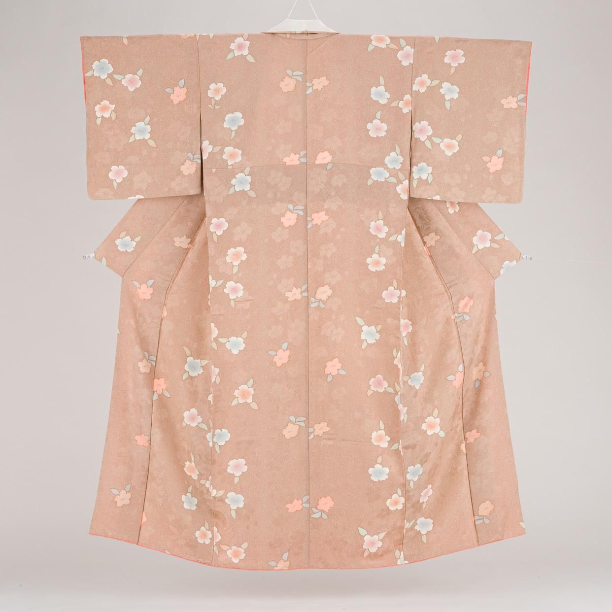 赤香色地 地紋起こし 花 - からん::アンティーク着物・リサイクル着物