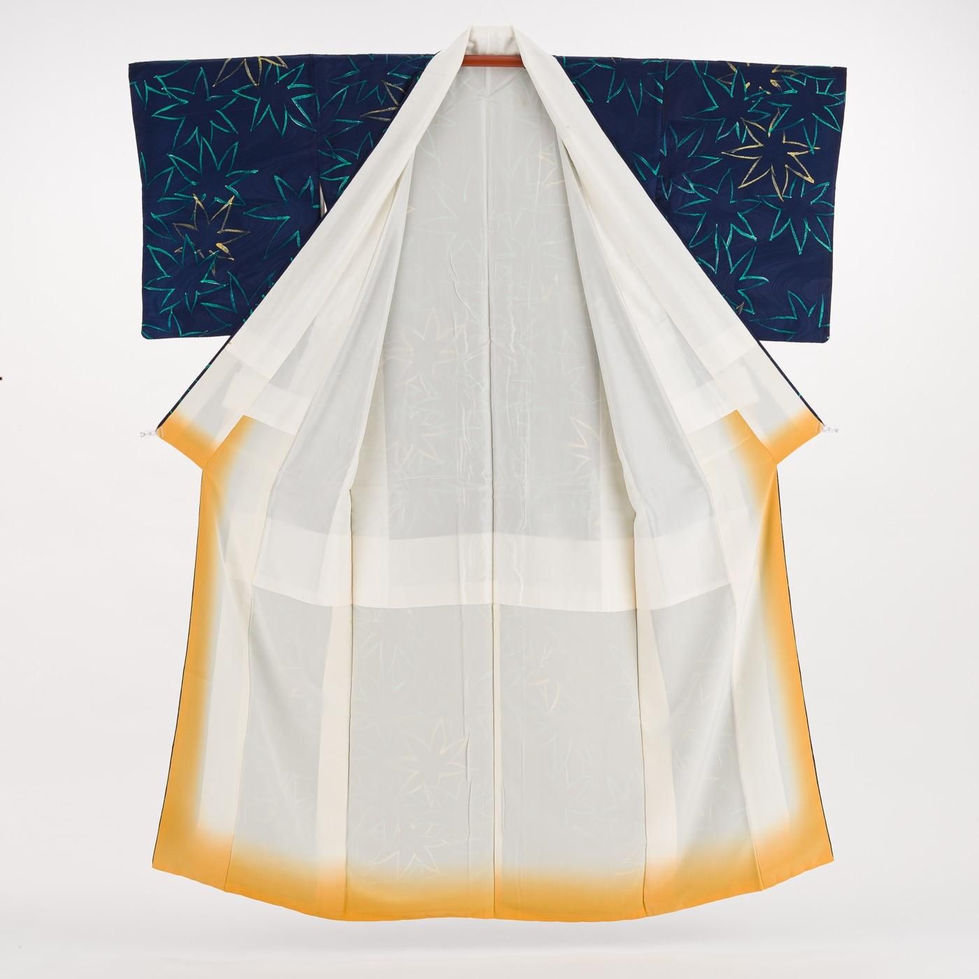 紺地 二色の楓 - からん::アンティーク着物・リサイクル着物の