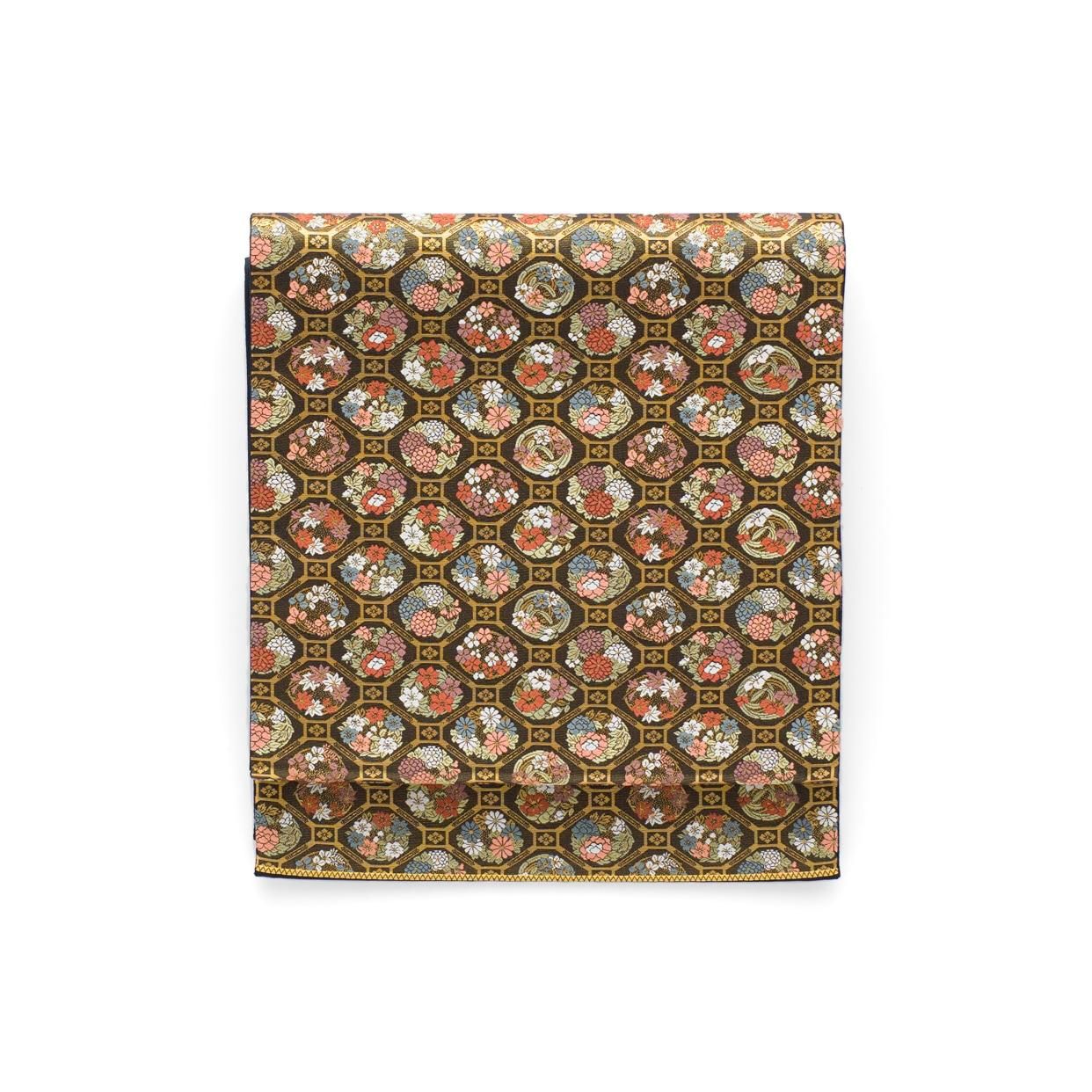 袋帯 蜀江紋 金通し 花紋 十字 くすみカラー 着物 022 a d し 振袖