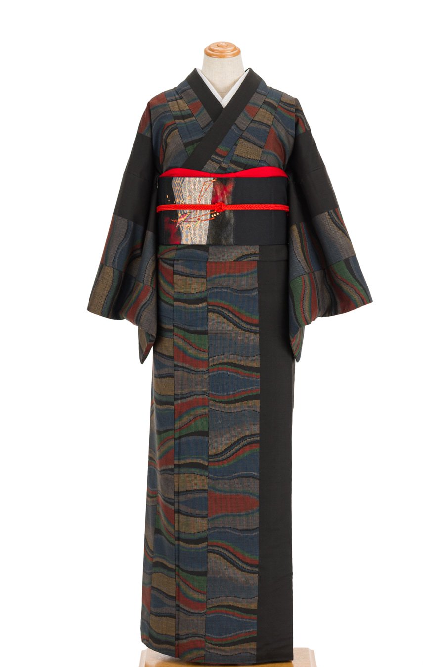 大島紬 よろけ縞の横段 ゆったりサイズ - からん::アンティーク着物