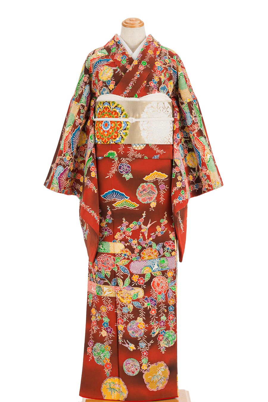 「訪問着　京紅型　雪輪と枝垂れ桜　裄長」の商品画像