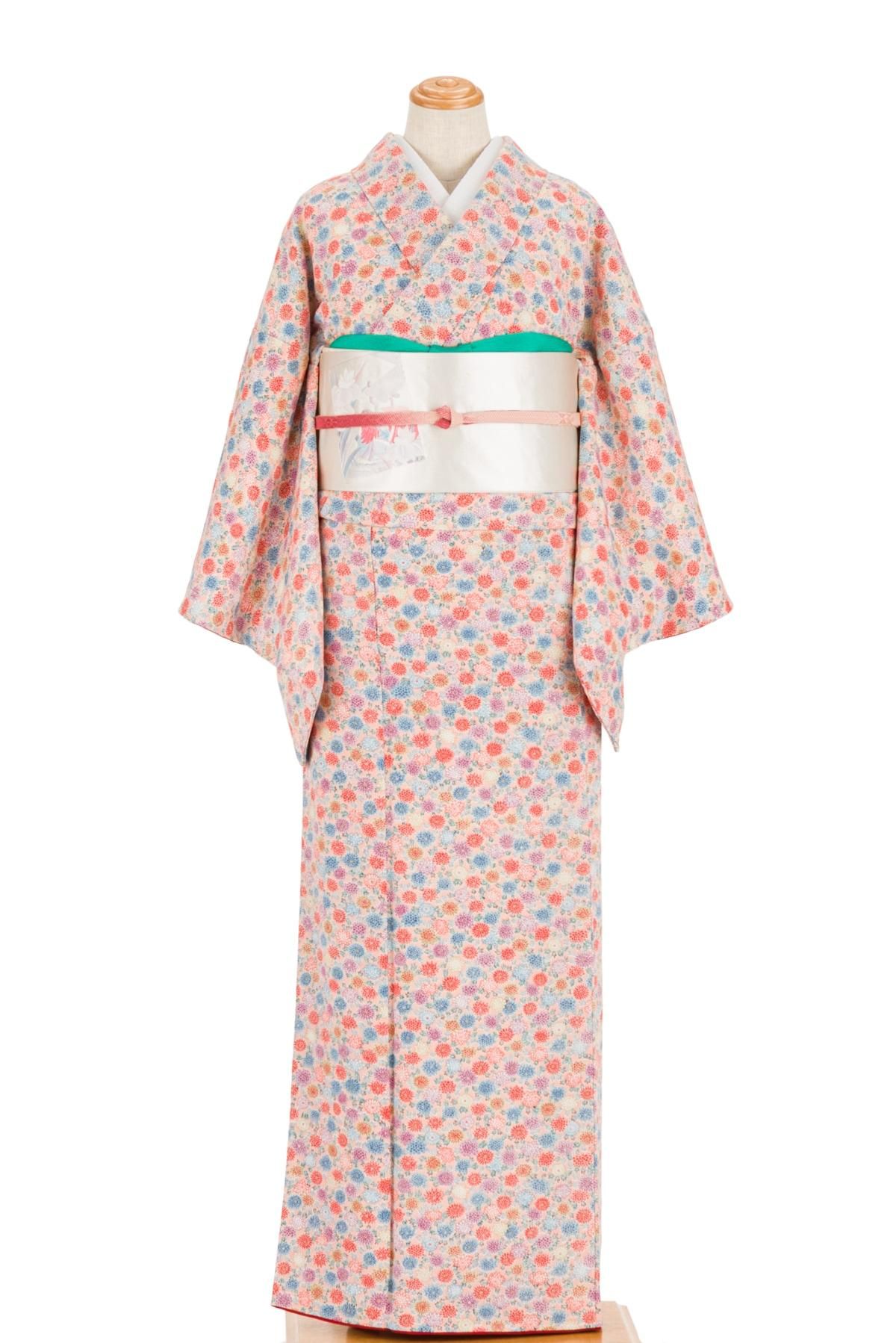 付下げ サーモンピンク 金彩の花 紋なし 正絹 AK-6300（楽天市場