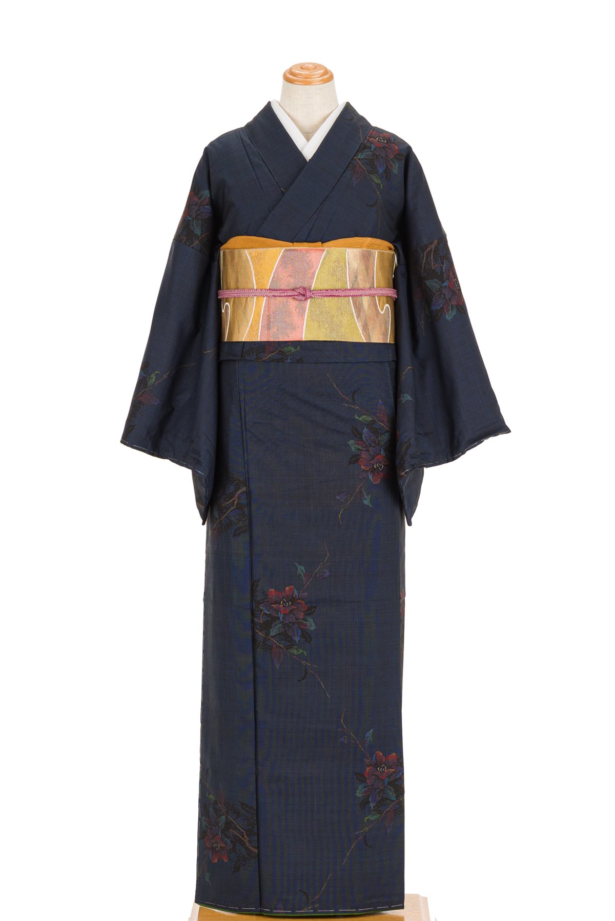 大島紬 虹色の花 - からん::アンティーク着物・リサイクル着物の通販サイト