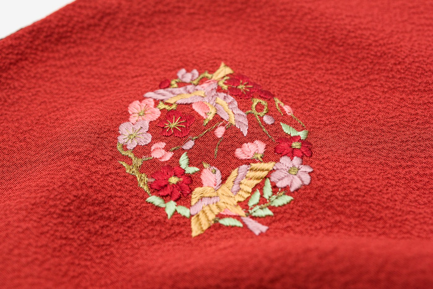 ショール リバーシブル 花丸刺繍 柿 - からん::アンティーク着物