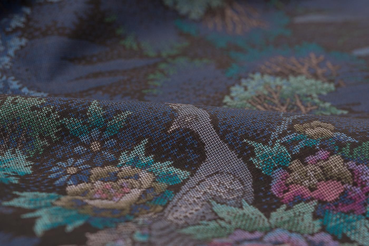 大島紬 孔雀と牡丹 - からん::アンティーク着物・リサイクル着物の通販