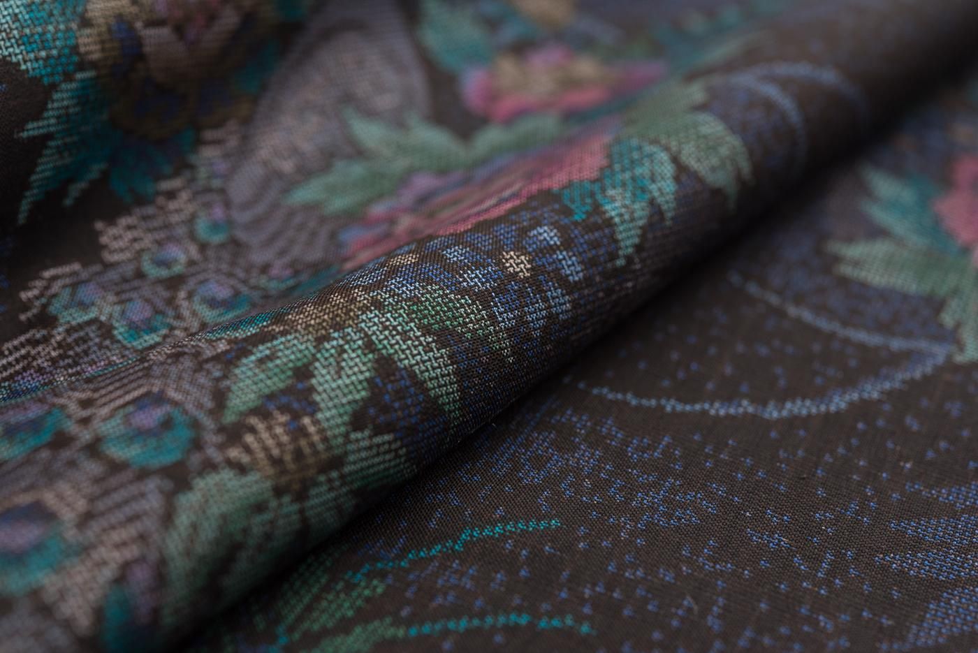 大島紬 孔雀と牡丹 - からん::アンティーク着物・リサイクル着物の通販