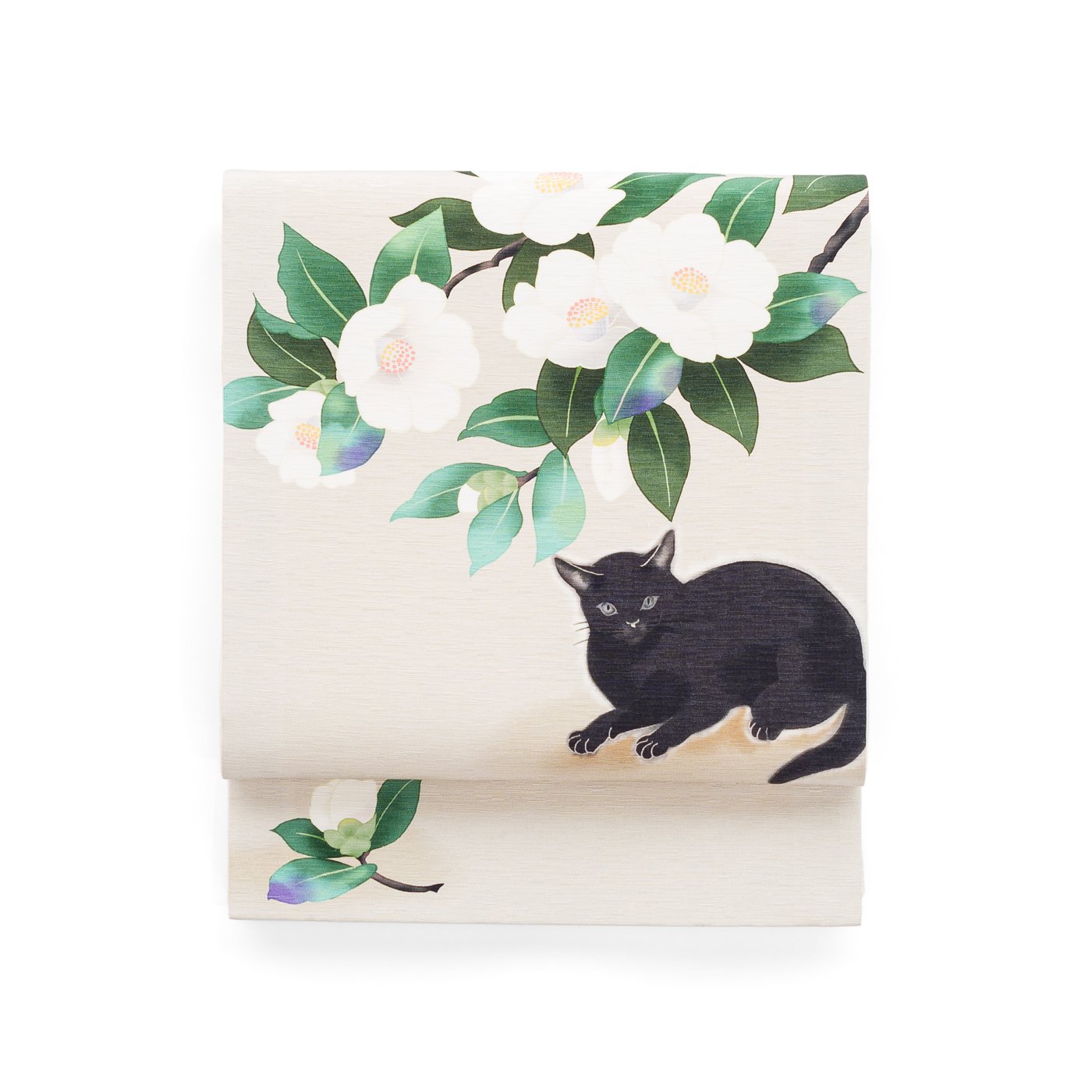 白猫と鞠が織られた袋帯 着物 カジュアル 動物 | chidori.co
