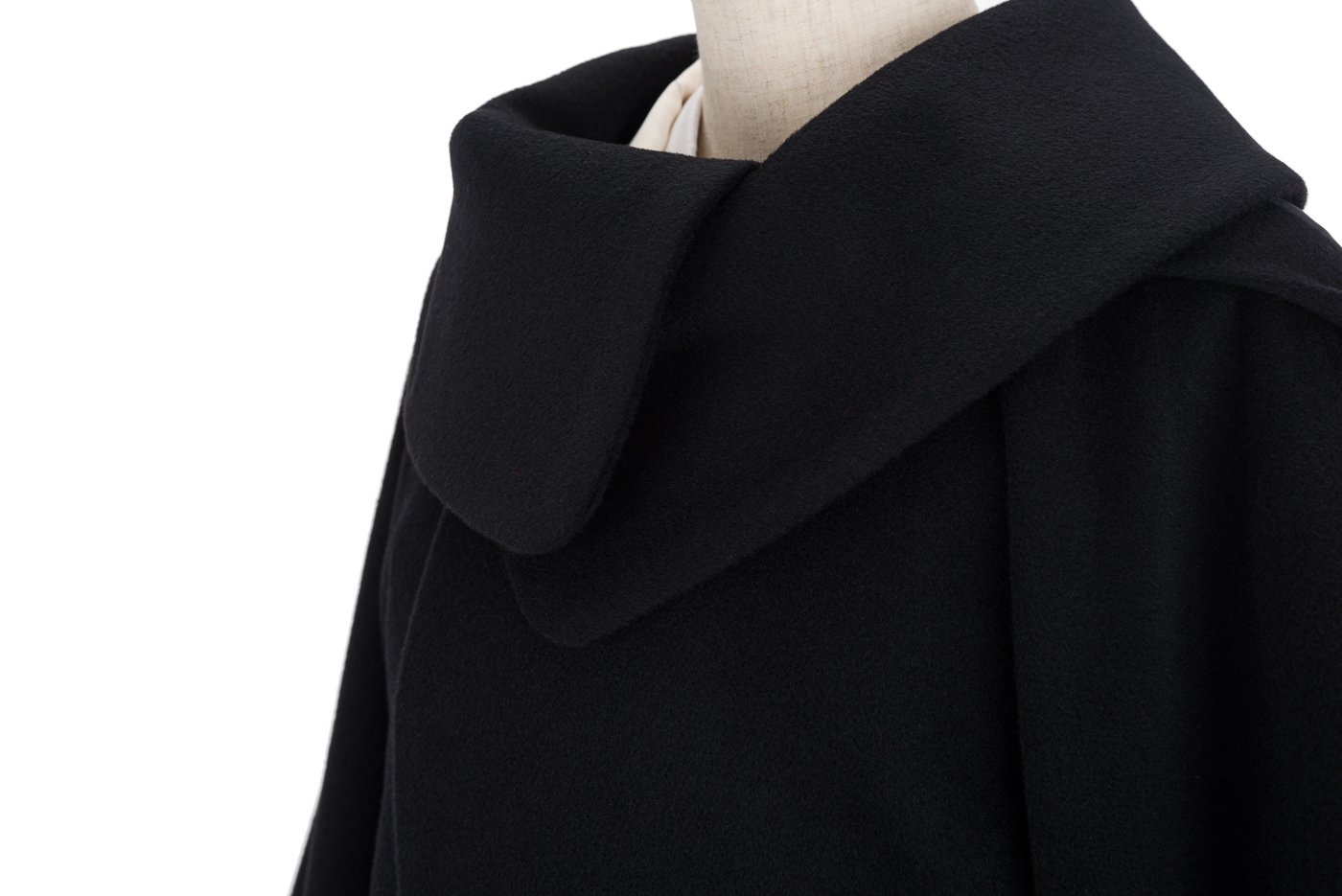 フード付き和装コート カシミヤブレンド 黒 - からん::アンティーク