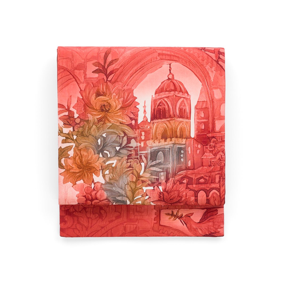 「洒落袋帯●膨れ織り　花と葡萄　ヨーロッパの景色」の商品画像
