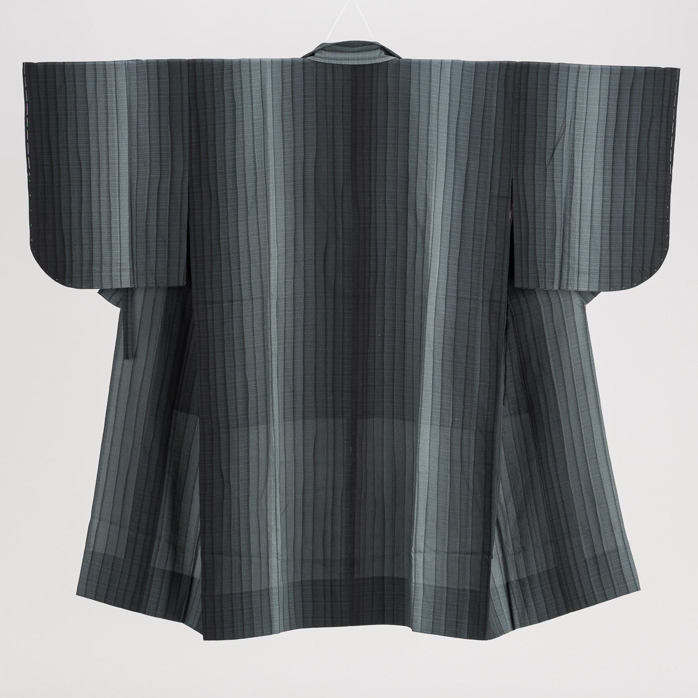 ロング道中着 青と黒の縞 - からん::アンティーク着物