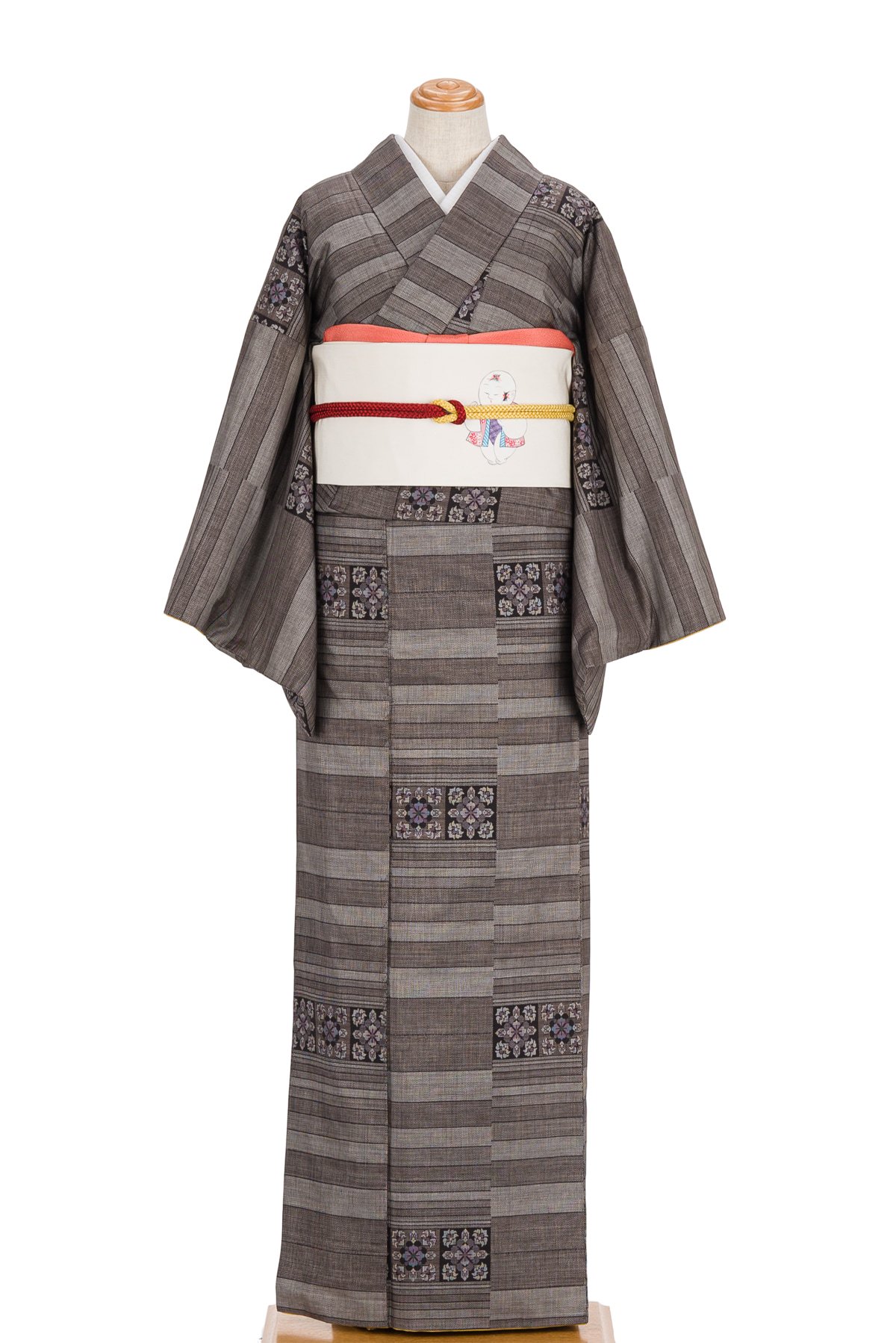大島紬 横段に華紋 - からん::アンティーク着物・リサイクル着物の通販