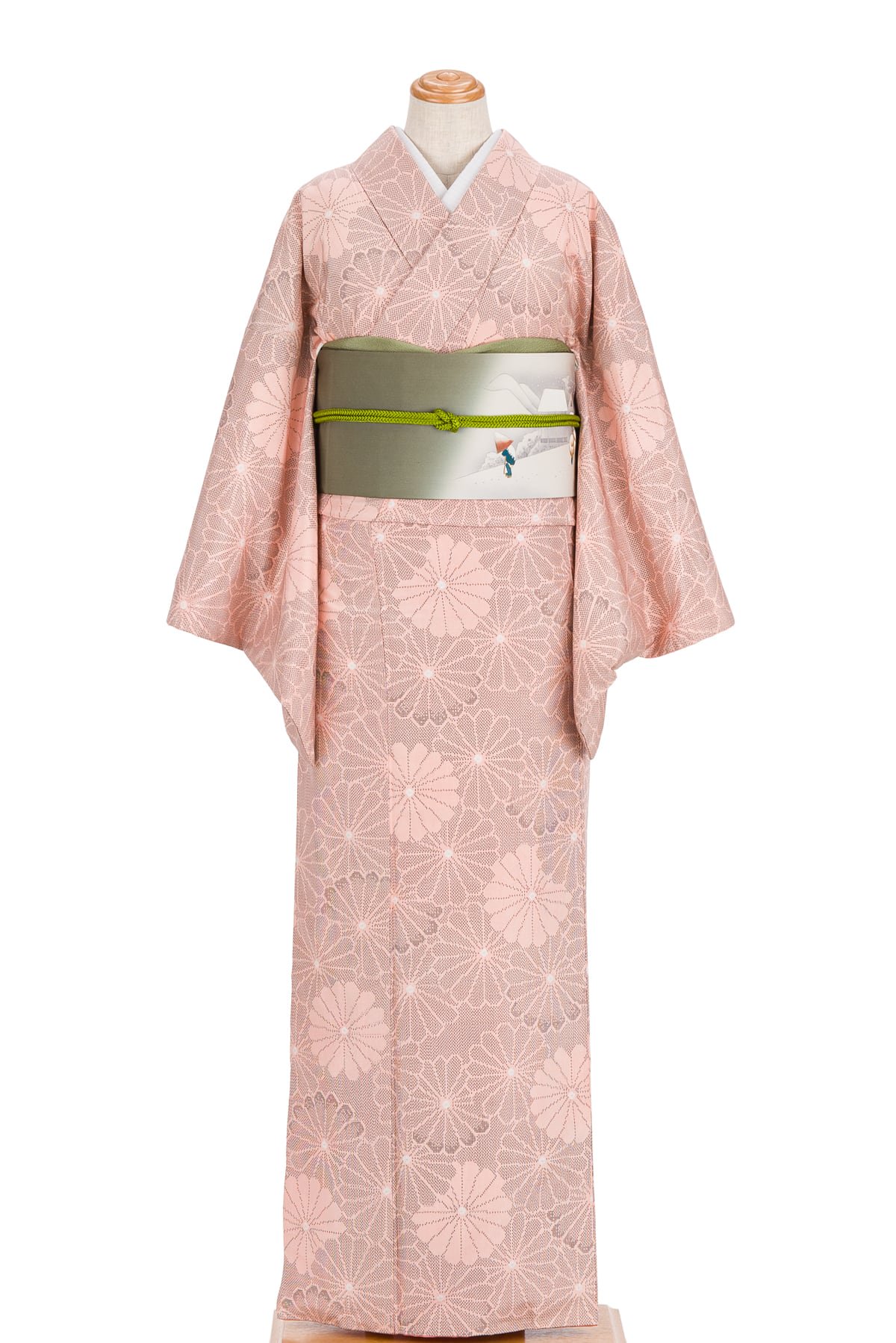 紬 ピンク色 菊尽くし - からん::アンティーク着物・リサイクル着物の
