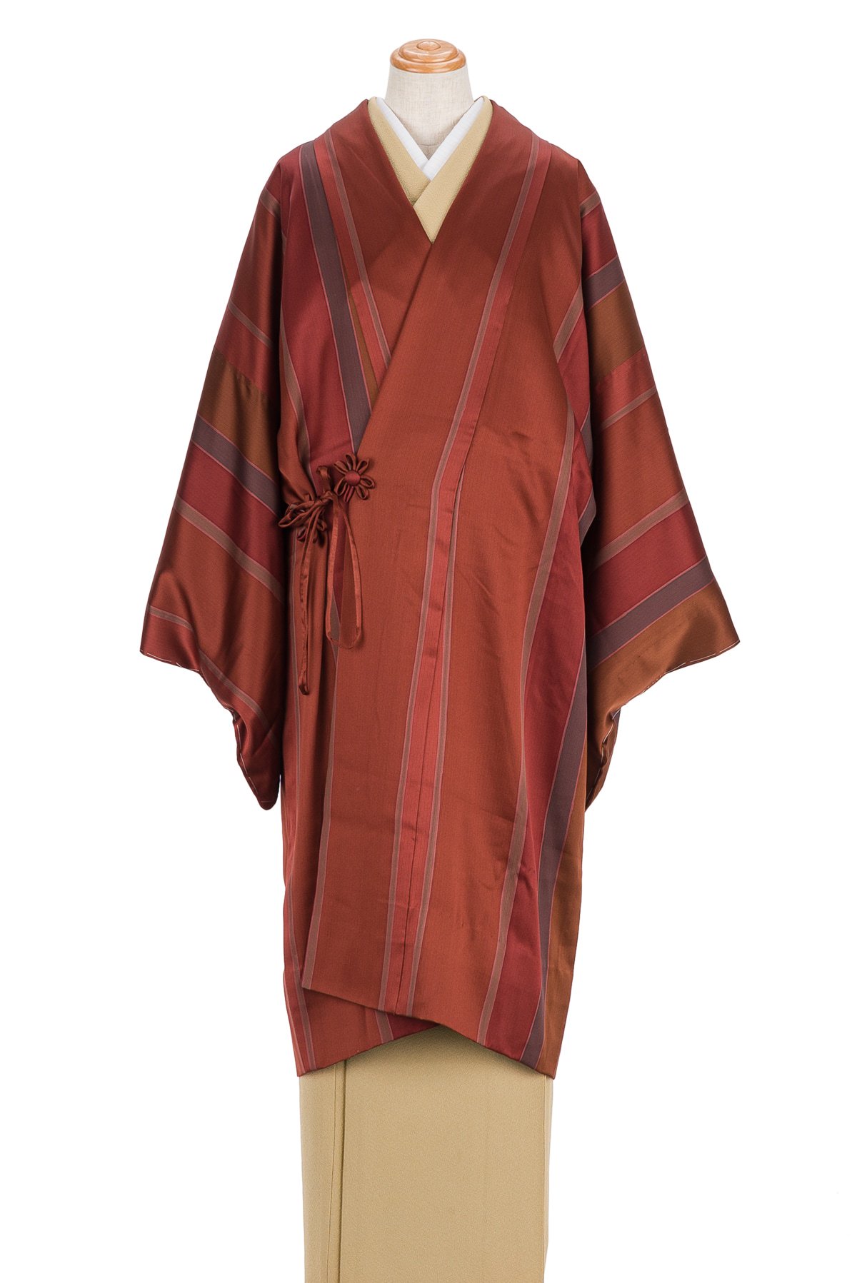 ロング丈 道中着 赤茶縞 - からん::アンティーク着物・リサイクル着物