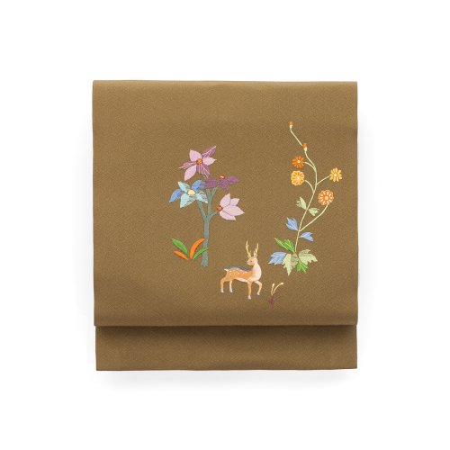 花と鹿　刺繍のサムネイル画像