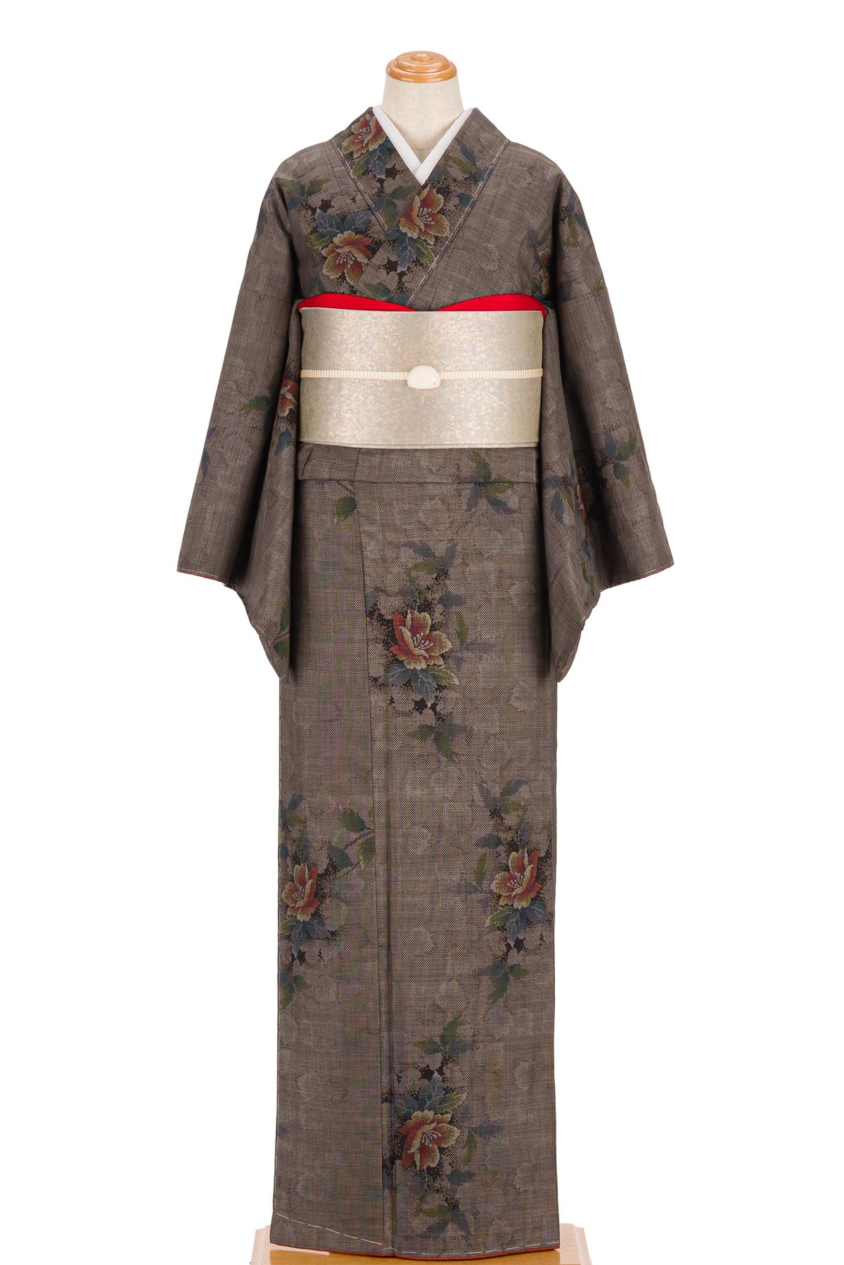大島紬 赤い花 - からん::アンティーク着物・リサイクル着物の通販サイト