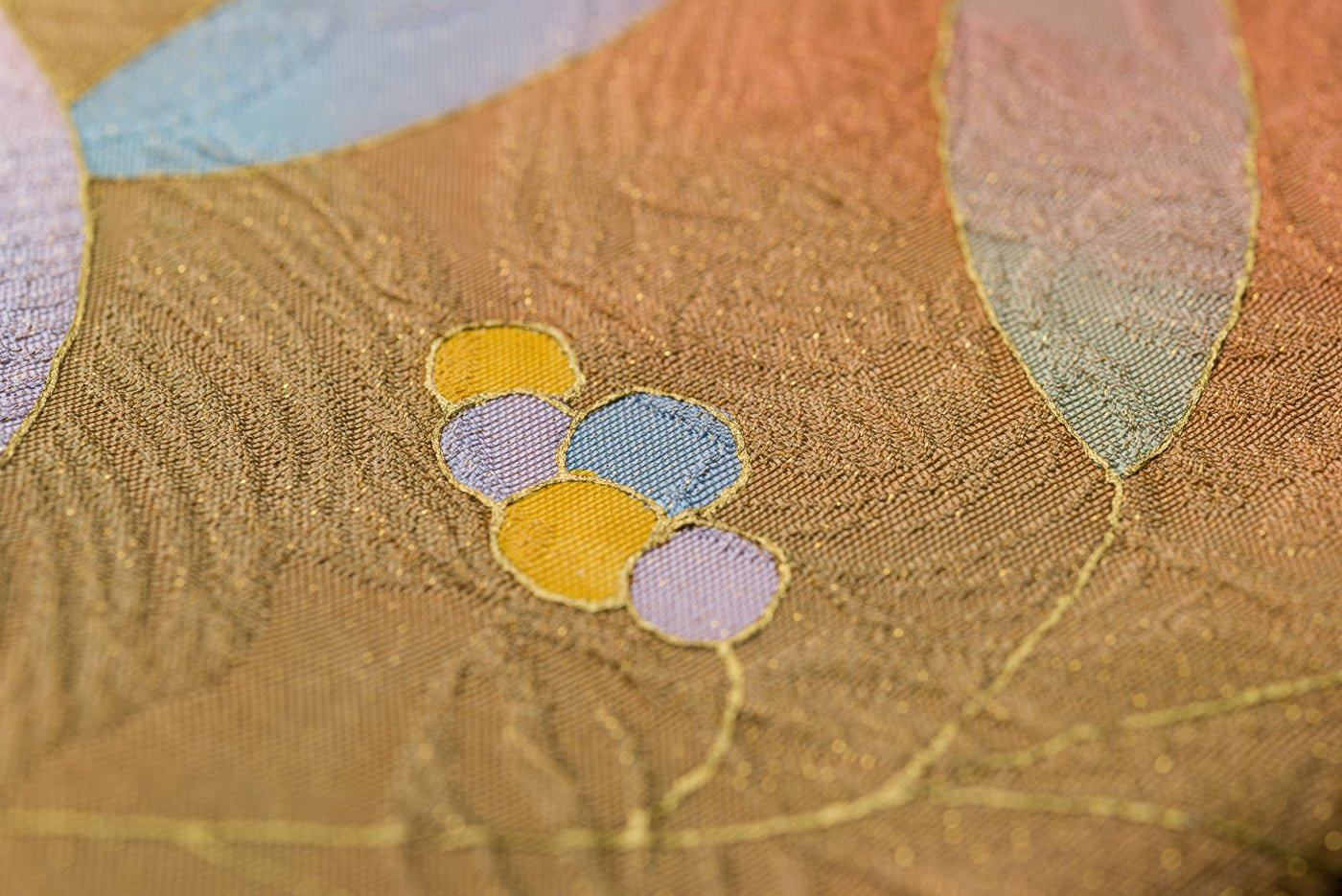 洒落袋帯○膨れ織り 葉と実 - からん::アンティーク着物・リサイクル