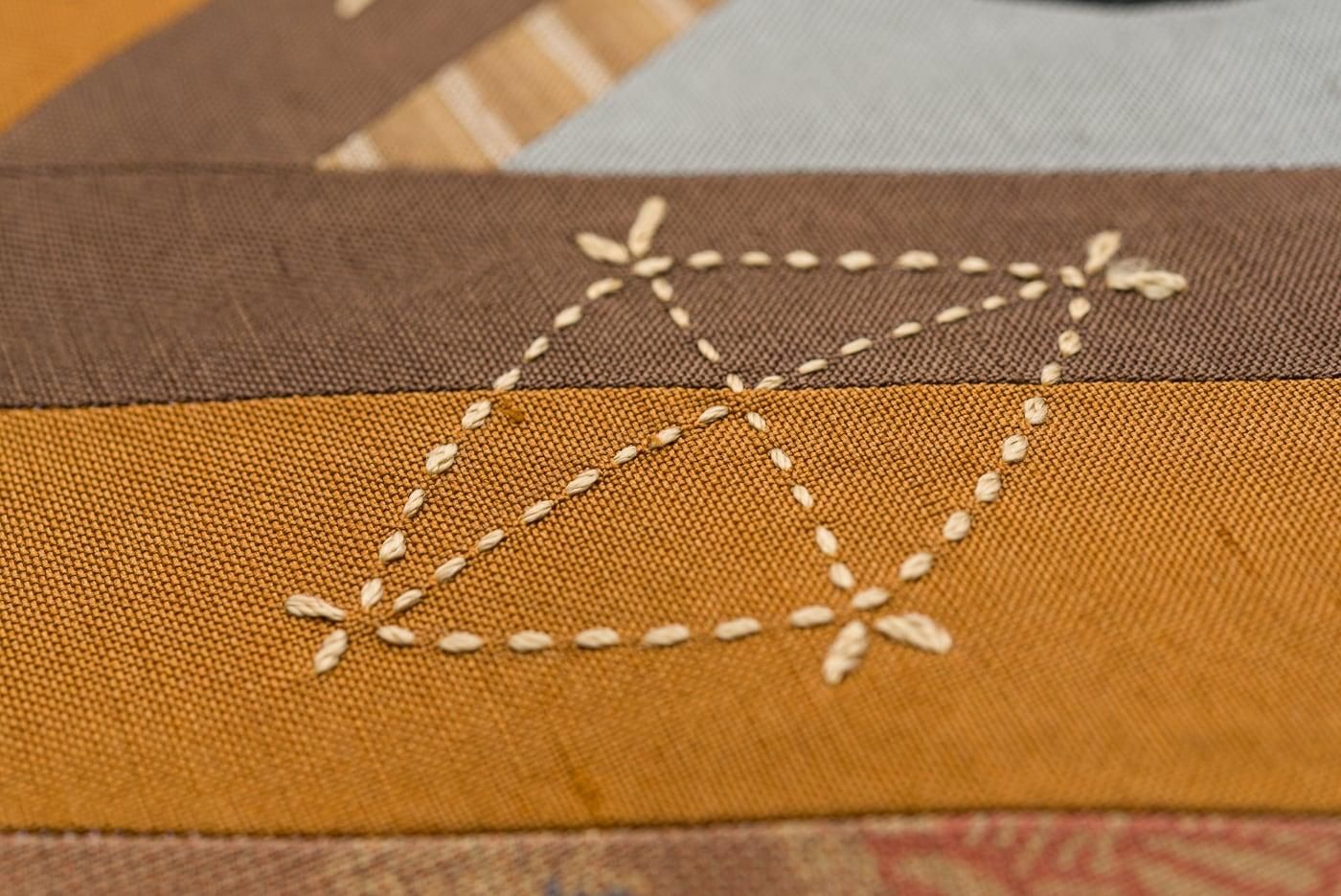 O-1841 京袋帯 紬 刺し子 相良刺繍 花柄 蝶々 生臙脂色 通販限定 ...