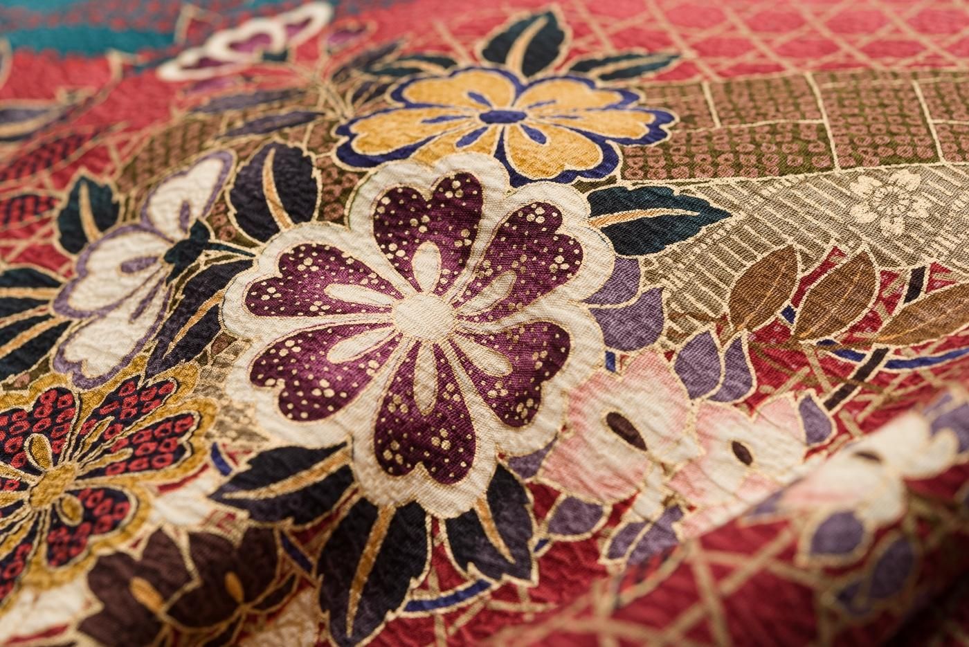 振袖　刺繍　花模様　菊　菱　桜　梅　藤の花　松　着物　075w d 振袖 刺繍 花模様 菊 菱 桜 梅 藤の花 松 着物 075w d レディース