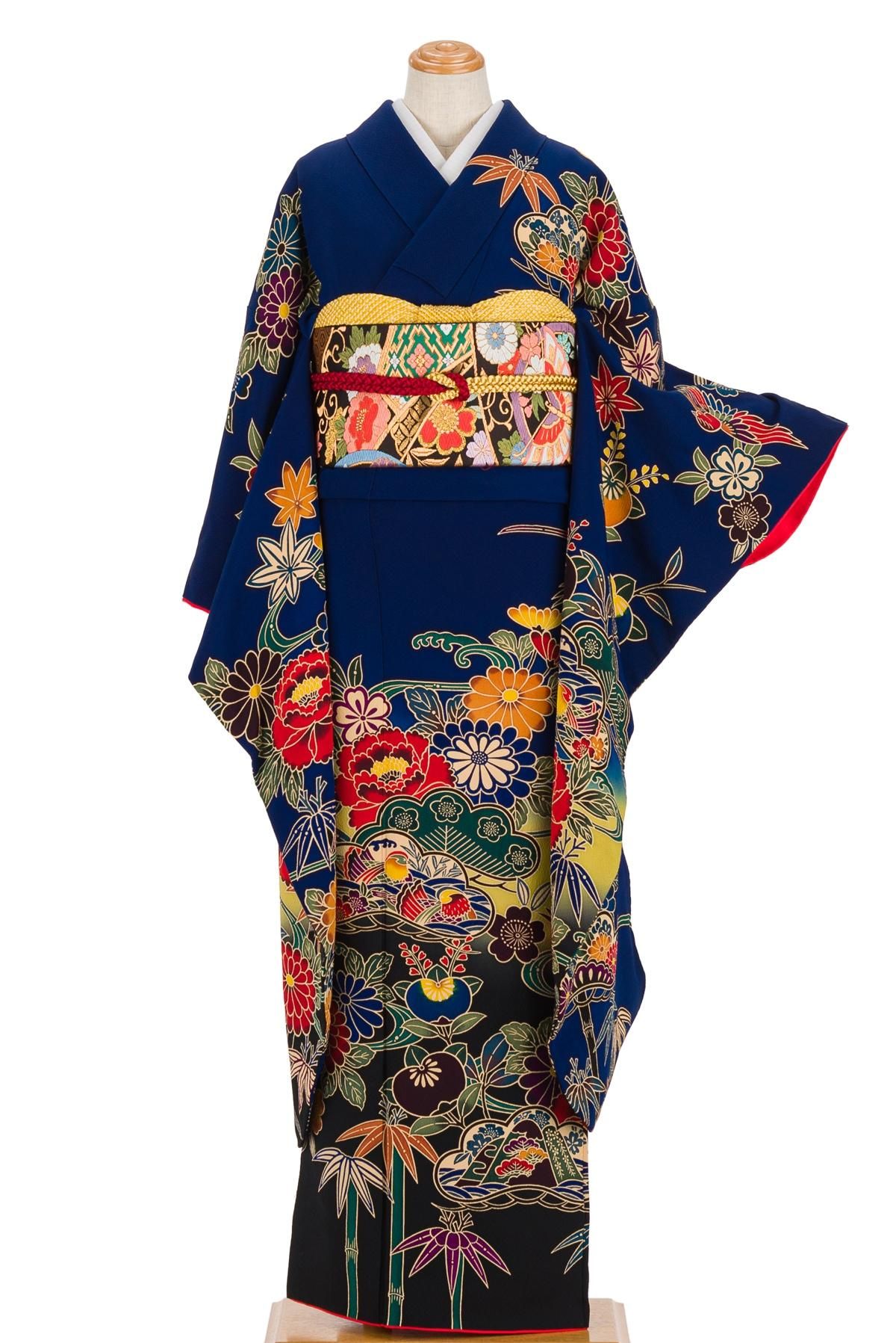 kimonolove長襦袢 振袖 正絹 絞り 瑞鳥 着物 antique kimono A-1520 