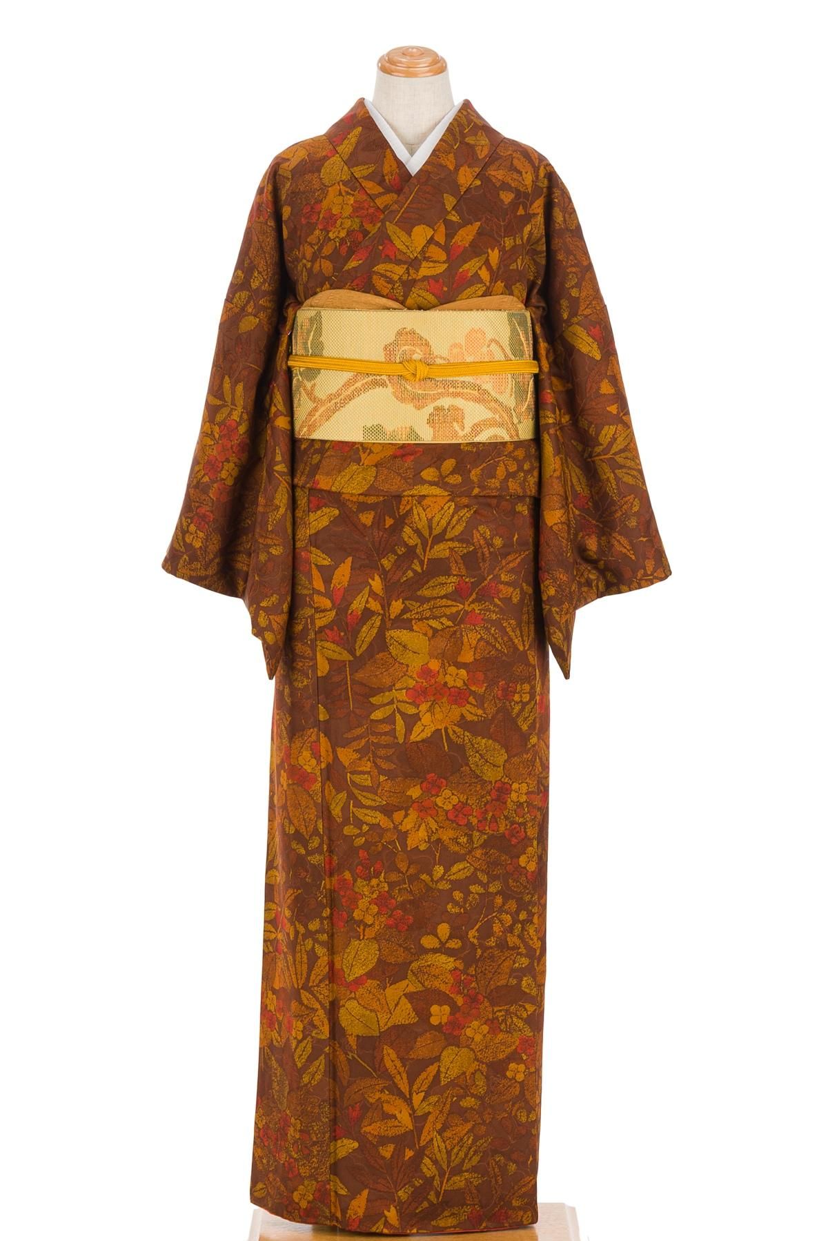 赤茶地 花模様 - からん::アンティーク着物・リサイクル着物の通販サイト