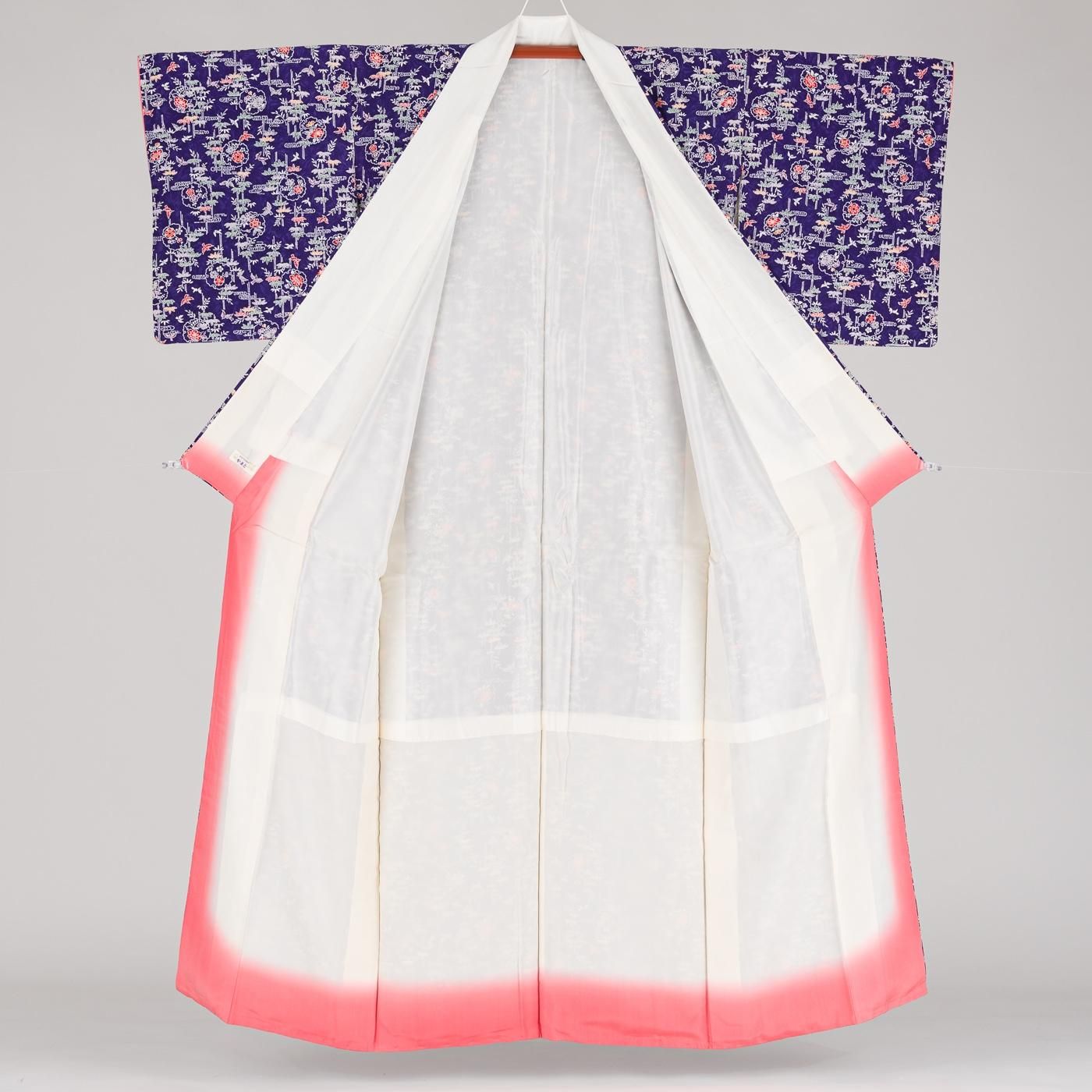 正絹　ちりめん名古屋帯《雪輪　花》 雪輪にお花と蝶々の正絹ちりめん名古屋帯