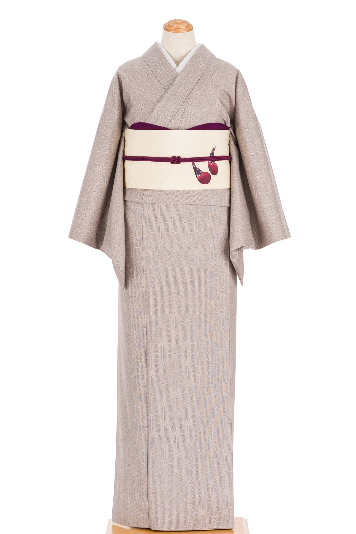 大島紬 ベージュ 麻の葉 - からん::アンティーク着物・リサイクル着物 