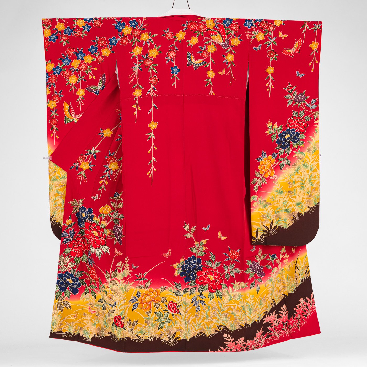振袖 京紅型 花と蝶々 - からん::アンティーク着物・リサイクル着物の 
