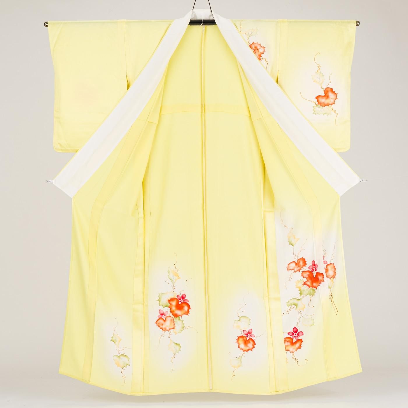 単衣 付け下げ訪問着 オレンジの葉 - からん::アンティーク着物