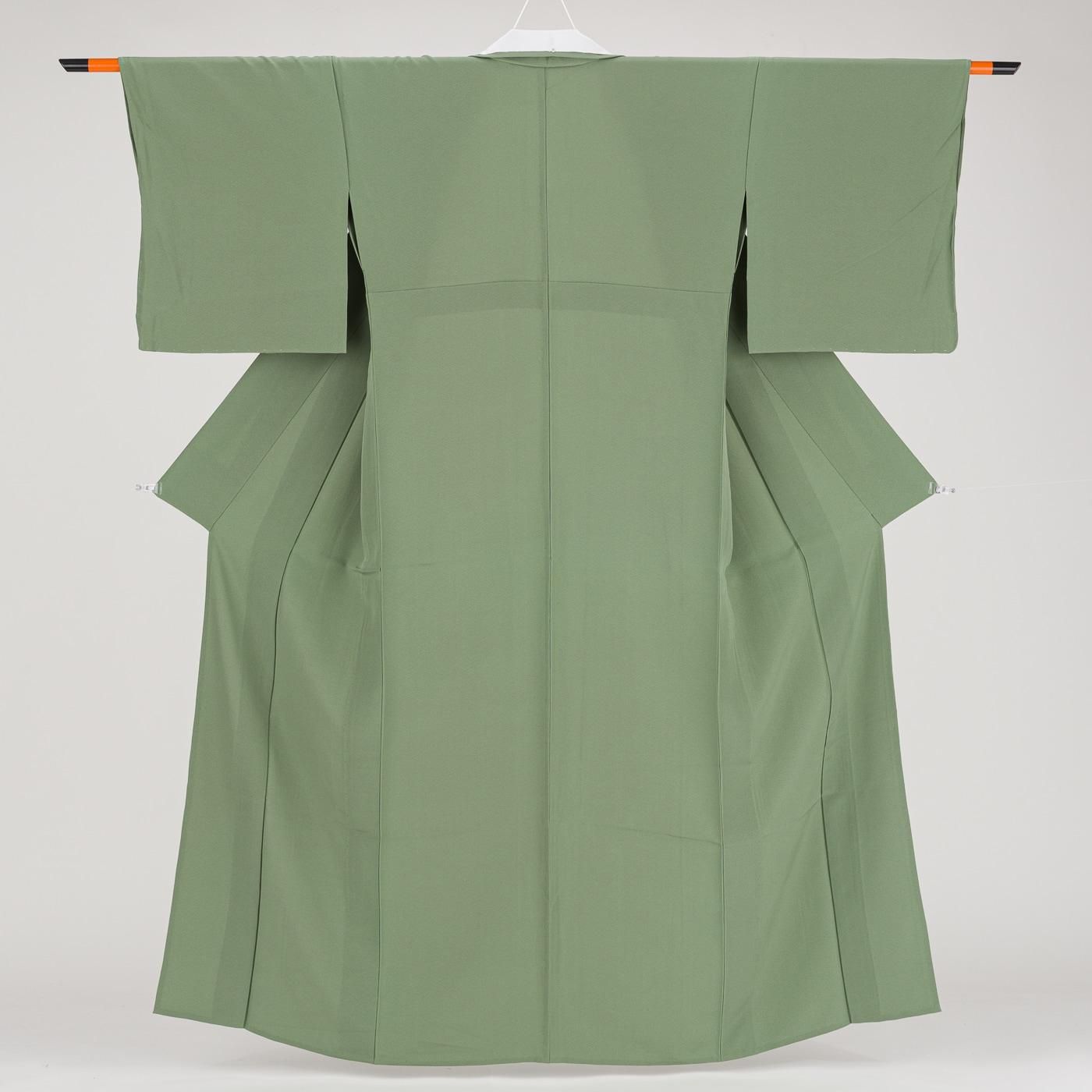 単衣色無地 無紋 松葉色 - からん::アンティーク着物・リサイクル着物