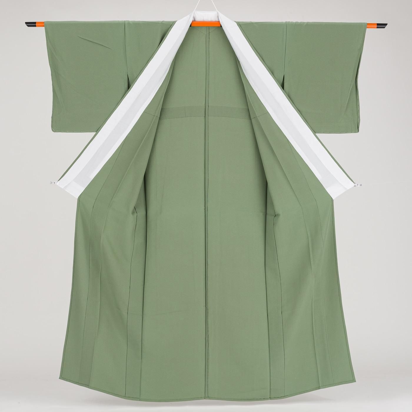 単衣色無地 無紋 松葉色 - からん::アンティーク着物・リサイクル着物