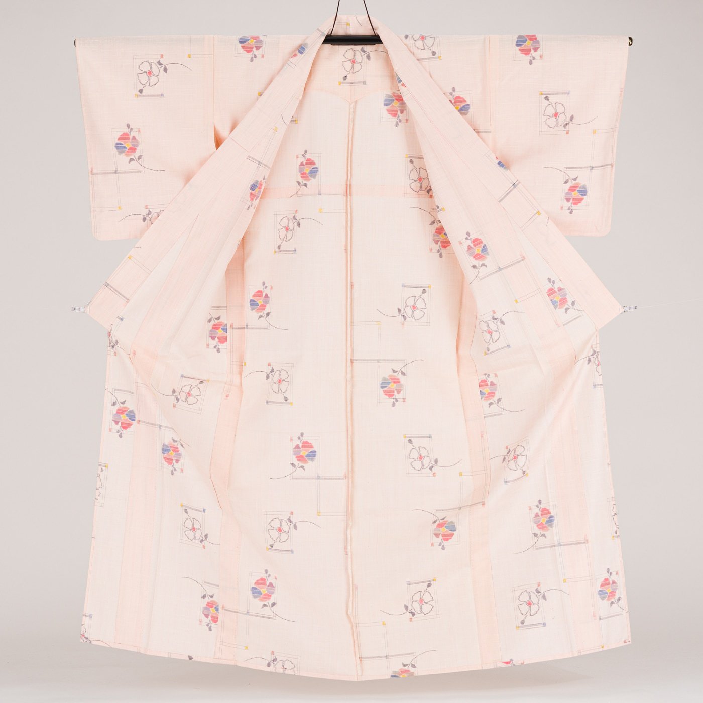 単衣 紬 枠に花 - からん::アンティーク着物・リサイクル着物の通販サイト
