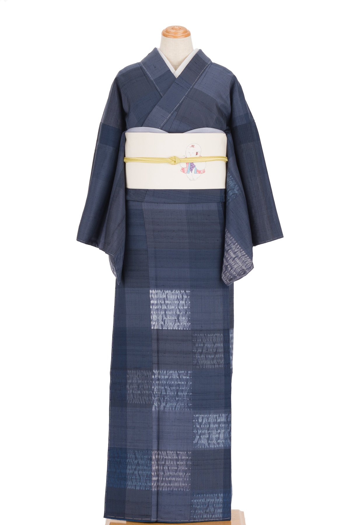 紬訪問着 絞りの市松模様 - からん::アンティーク着物・リサイクル着物 