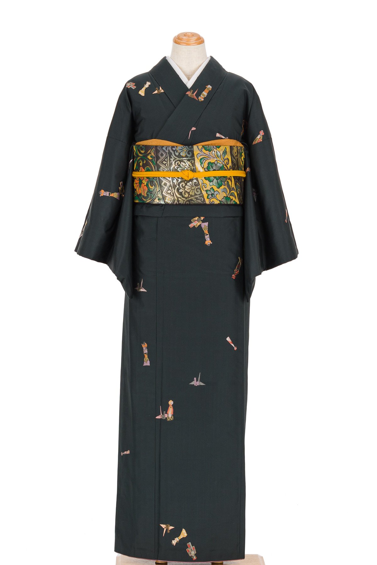 大島紬 刺繍 人形や折り鶴など - からん::アンティーク着物