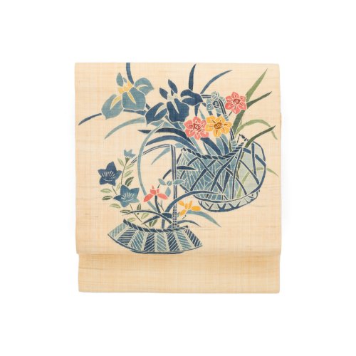 夏帯　本麻　花籠模様のサムネイル画像