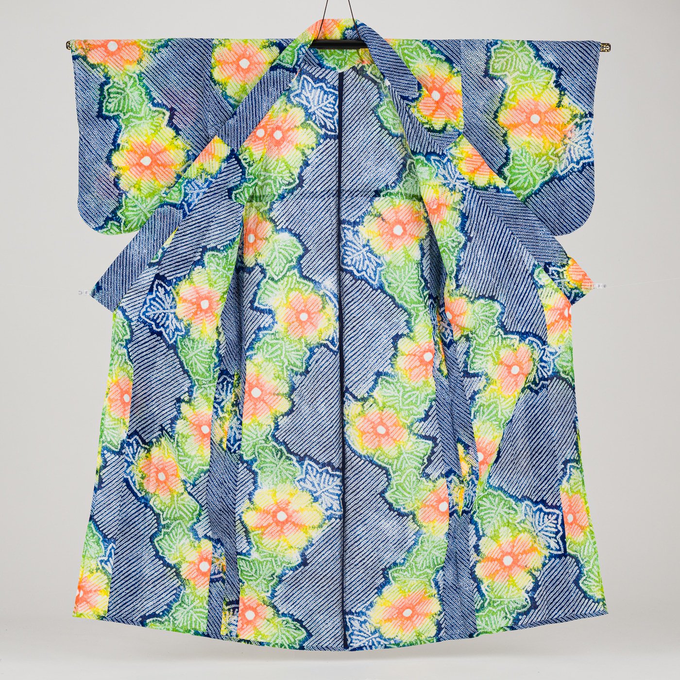 有松絞り浴衣 ビタミンカラーのお花 - からん::アンティーク着物